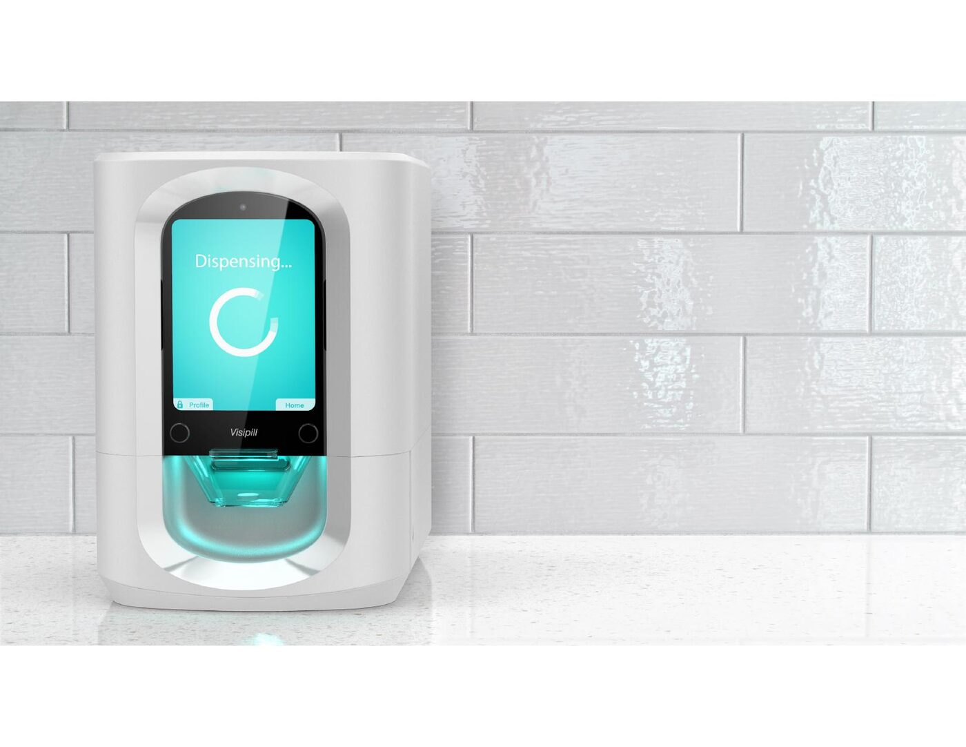 Visipill dispensing a dose, shown on its touchscreen